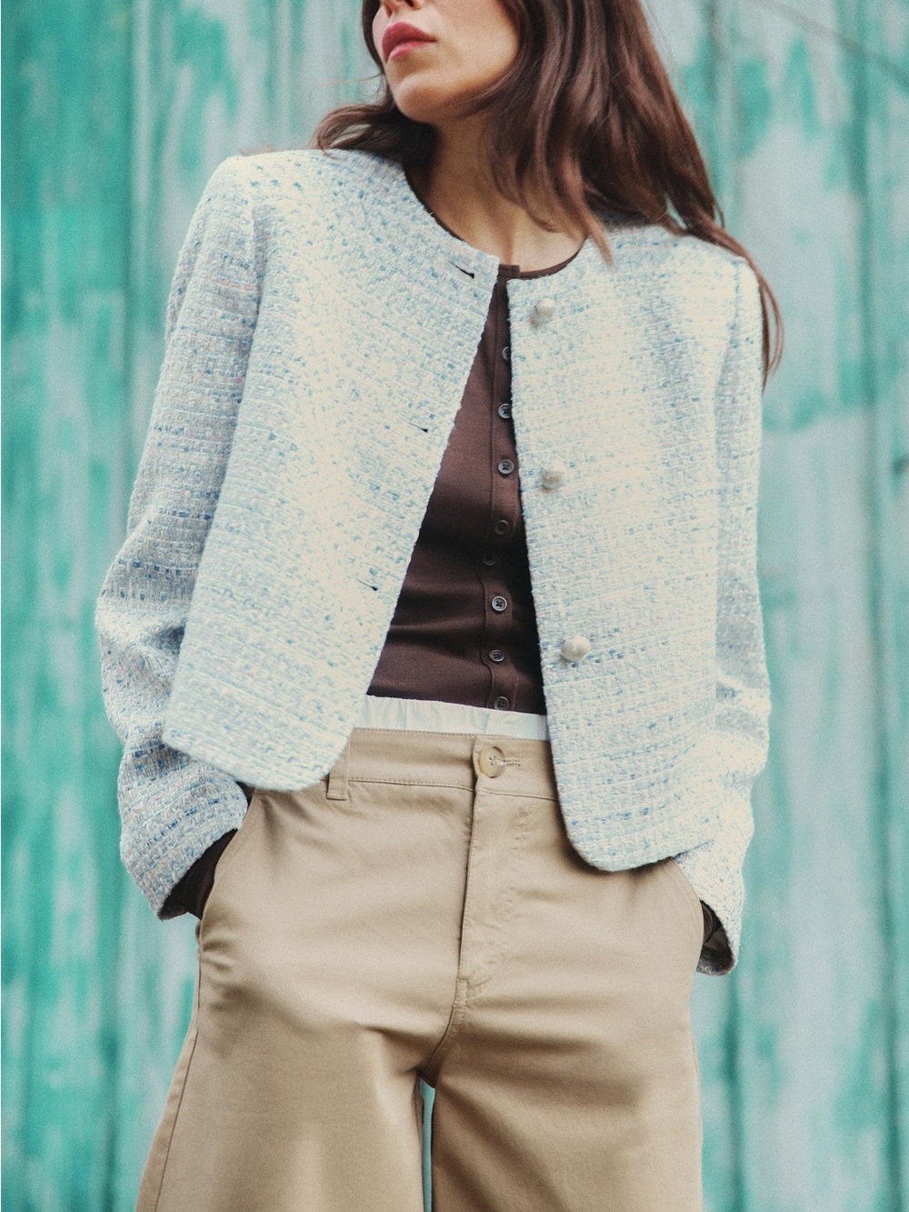 Zara textured tweed jacket
GRAY / BLUE
